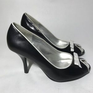 White House Black Market Black/White Peeptoe Heels